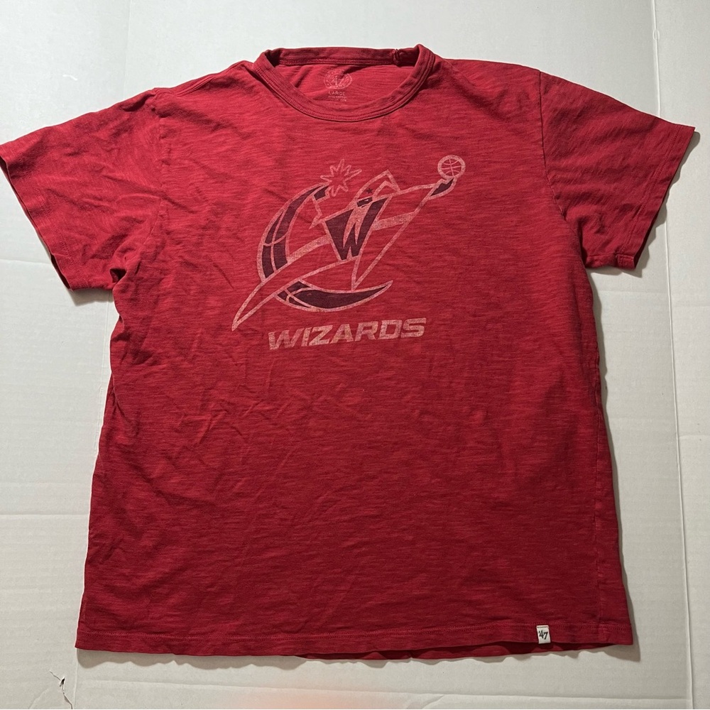 Washington Wizards T-Shirt L Red THIN DISTRESSED 1-Side FADES Cotton Tee
